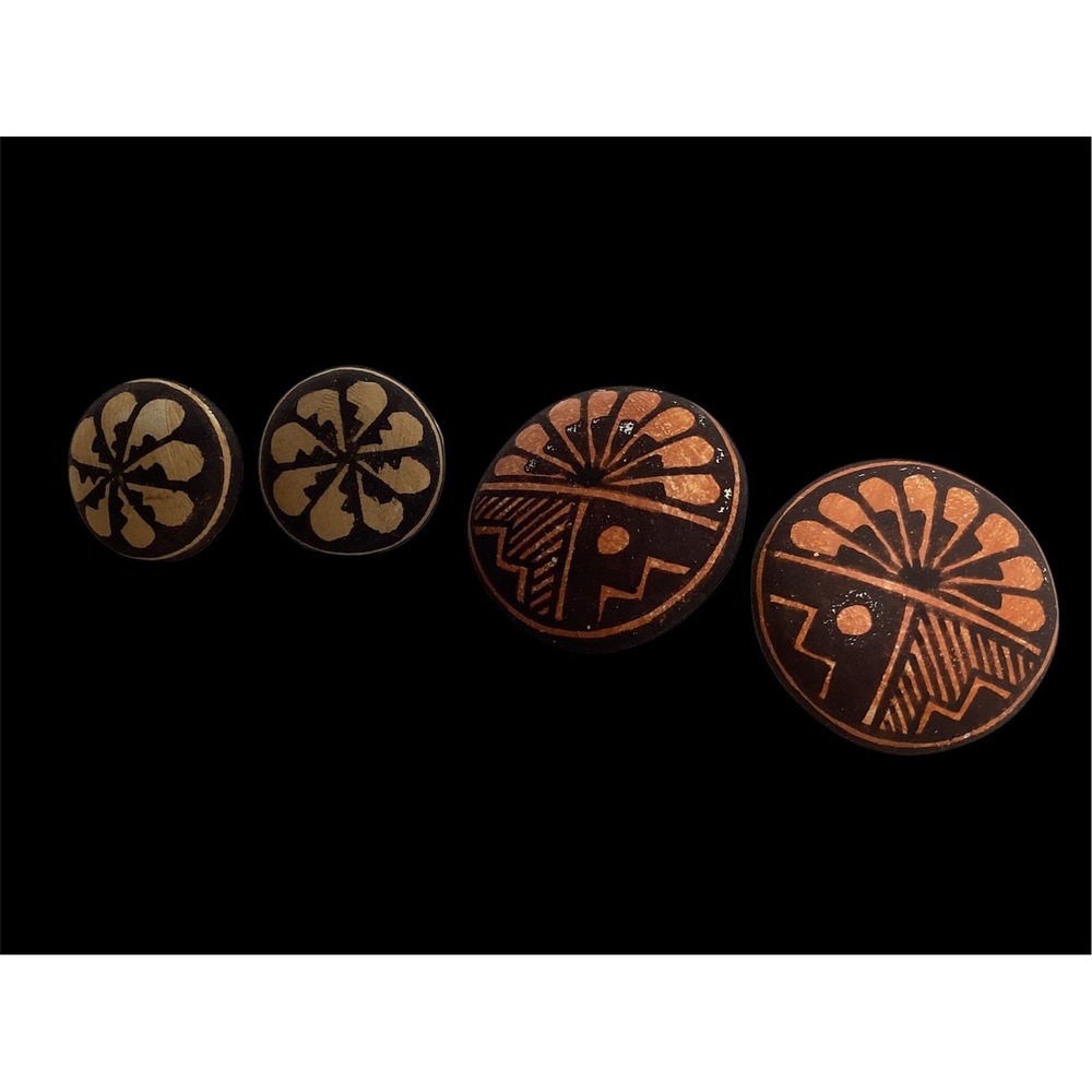 (2) Sets Acoma Earrings Painted Pottery Discs Signed RLS Regina Leno Shutiva